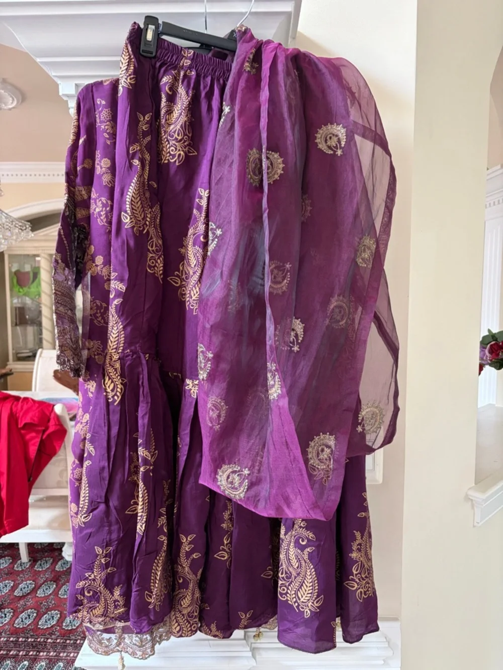 Embroidered Purple Ethnic Tunic Set with Gold Accents